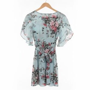 Floral Chiffon Dress with Tie Waist